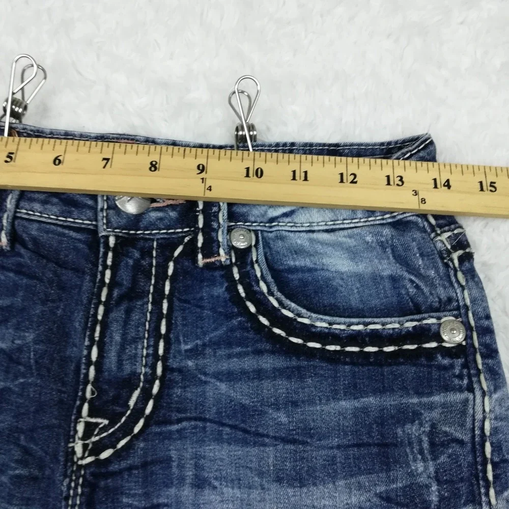 Miss Me Womens Shorts Boyfriend Blue Denim Flap Pocket Stone Wash 25